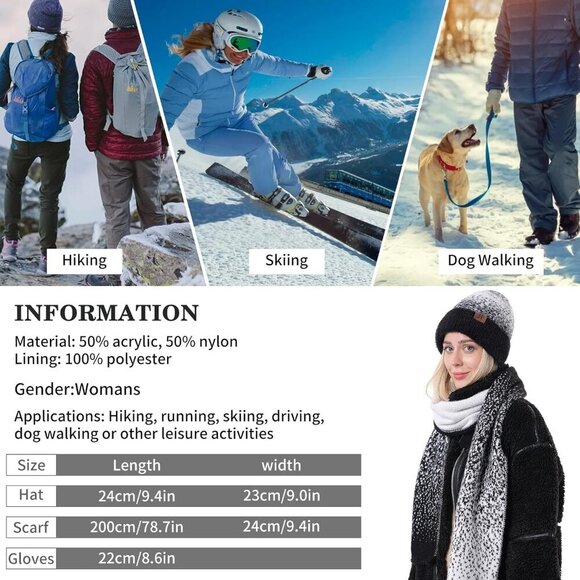 Winter Beanie Scarf Gloves Set Warm Fleece Knit Accessories for Cold Weather Wom main image 5